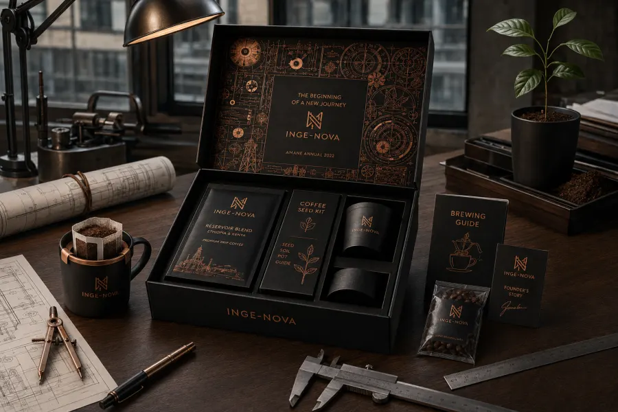 INGE NOVA 2022 — black and copper archive set on an inventor’s workbench
