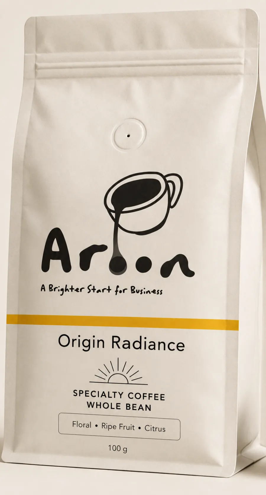 AROON Origin Radiance — whole bean coffee bag